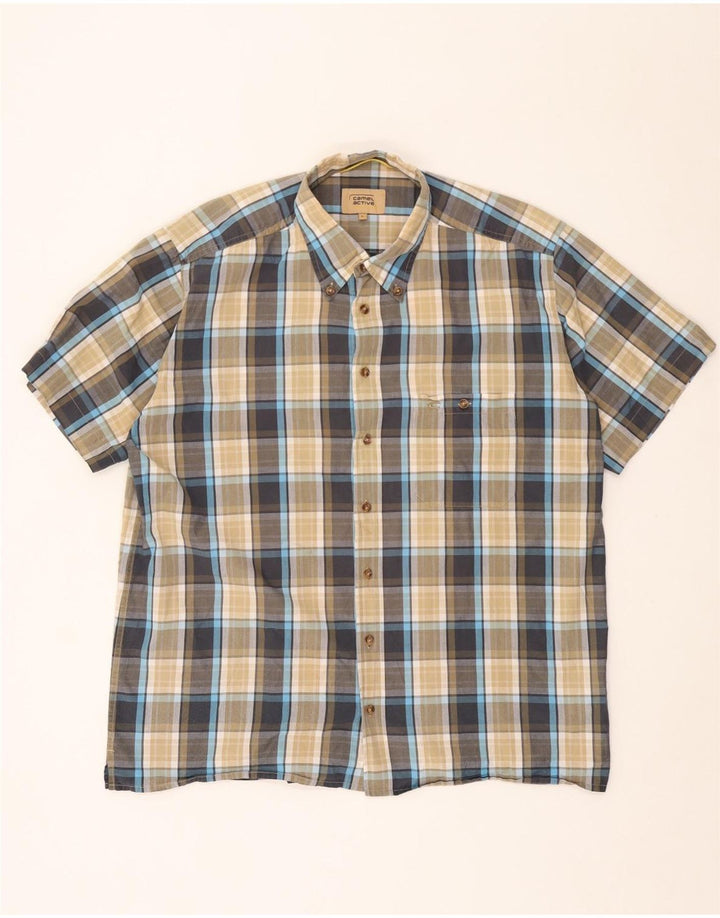 CAMEL ACTIVE Camisa de manga corta para hombre de algodón con cuadros multicolores grandes