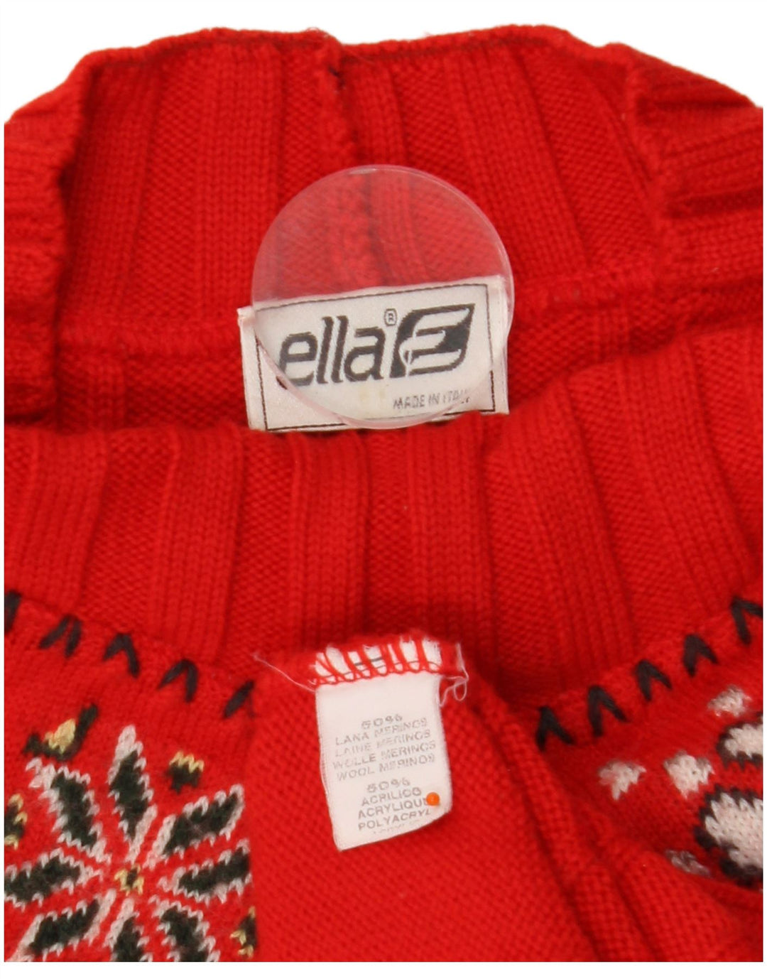 ELLA Suéter tipo jersey con cuello alto para mujer Reino Unido 16 Grande Lana Fair Isle roja