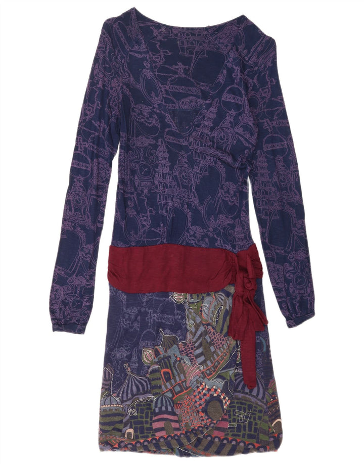 Desigual Vestido de cintura caída con patrón abstracto para mujer UK 8 Small Azul marino