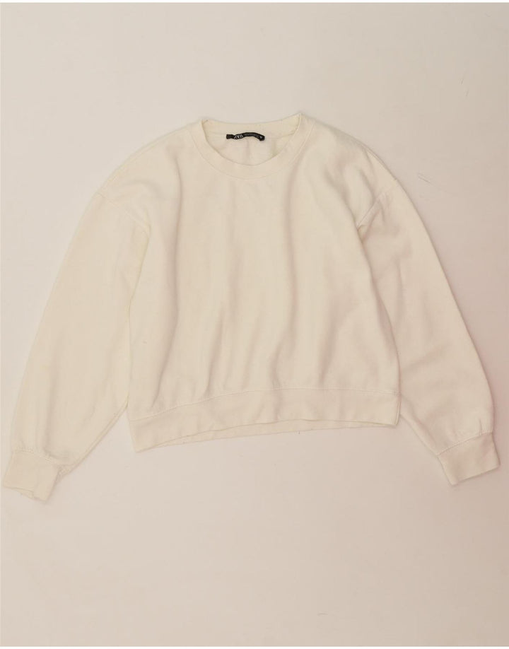 ZARA Womens Oversized Crop Sweatshirt Jumper UK 10 Small White Vintage Zara and Second-Hand Zara from Messina Hembry 