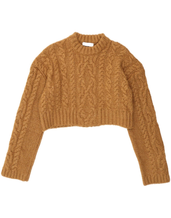 Zara Mujer Crop Crew Neck Jumper Sweater UK 44 Medio Beige Acrílico