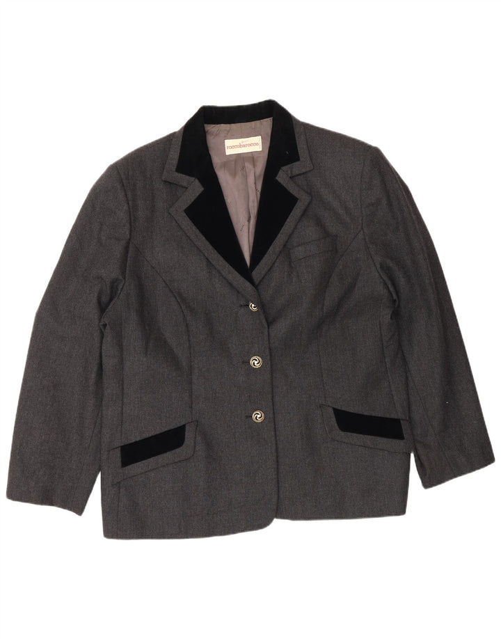 Roccobarocco Chaqueta tipo blazer de 3 botones para mujer UK 40 XL Lana color block gris
