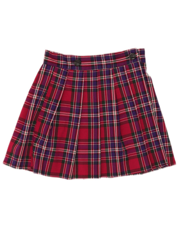 Vintage mujer mini falda plisada pequeña W25 rojo comprobar poliéster