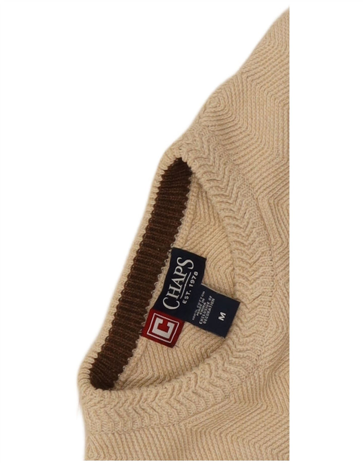 Chaps Hombre Cuello Redondo Jersey Suéter Medio Beige Chevron Algodón