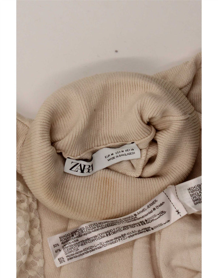 Zara Mujer Roll Neck Jumper Sweater UK 12 Medium Off White Algodón