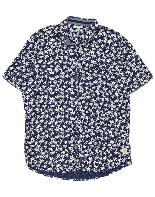 Tom Tailor Camisa de manga corta para hombre, ajuste regular, talla XL, azul marino, floral, hawaiana