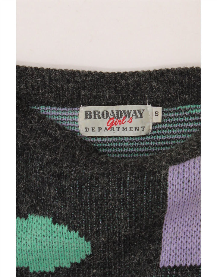 BROADWAY Suéter tipo jersey con cuello barco para mujer Reino Unido 10 Pequeño Gris Geométrico