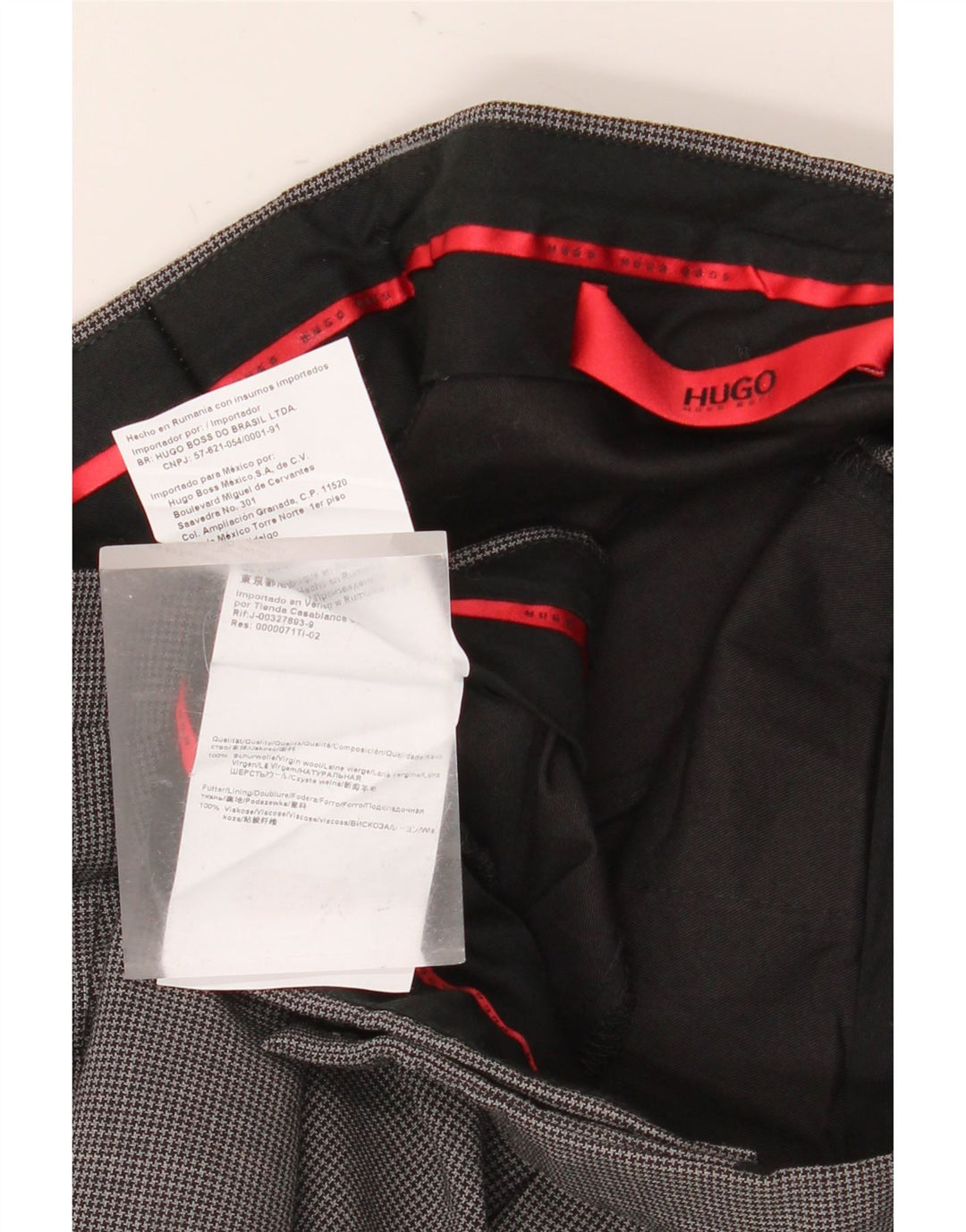 Hugo Boss Pantalón de traje recto para hombre IT 50 Large W34 L31 Gris pata de gallo