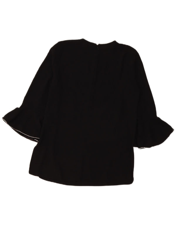 Zara Mujer Blusa Manga 3/4 Top UK 46 Grande Poliéster Negro
