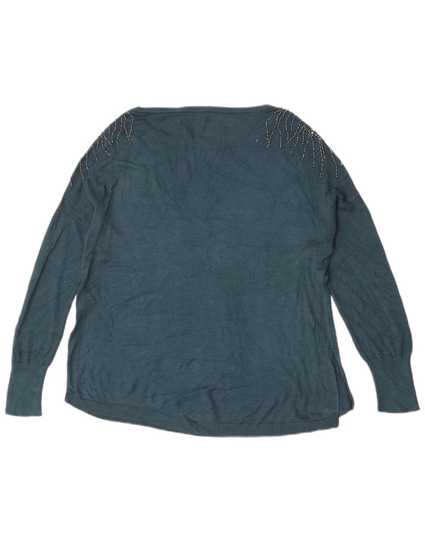 Oasis Womens Oversized Boat Neck Jumper Sweater UK 10 Small Blue Viscose