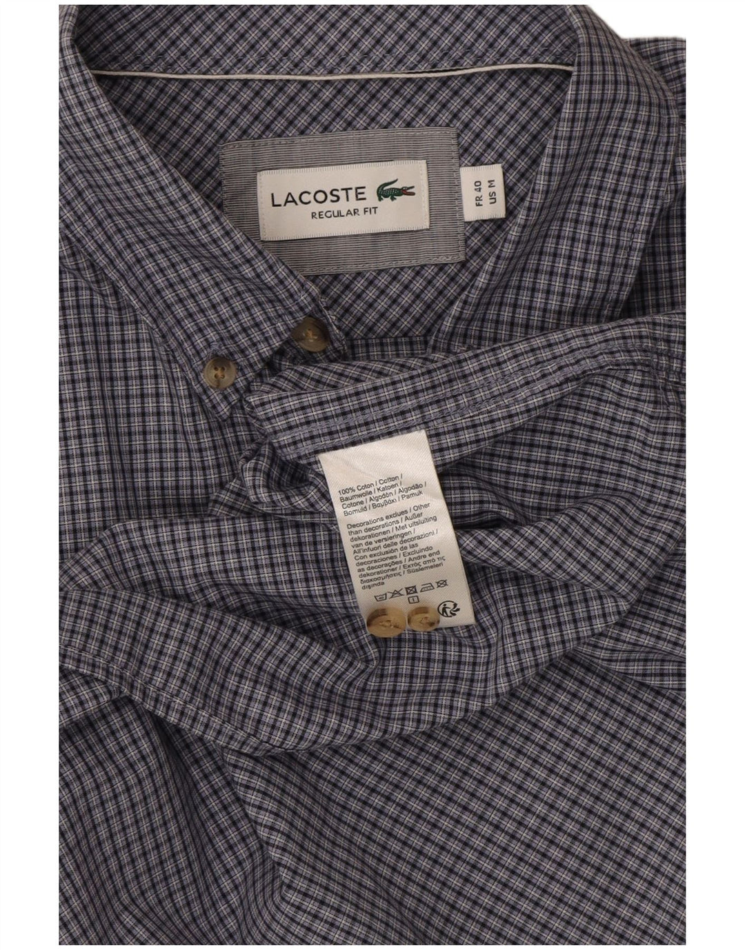 Camisa Lacoste Hombre Manga Corta Talla 40 Mediana Azul Marino Cuadros Algodón