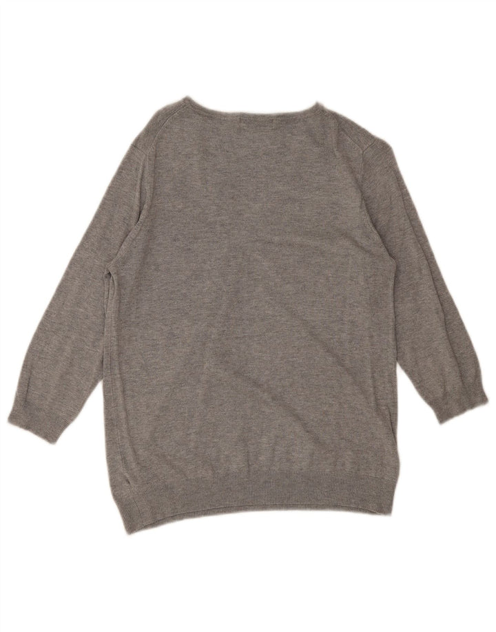 Marks & Spencer Suéter tipo jersey con cuello en V y manga 3/4 para mujer UK 44 Gris medio