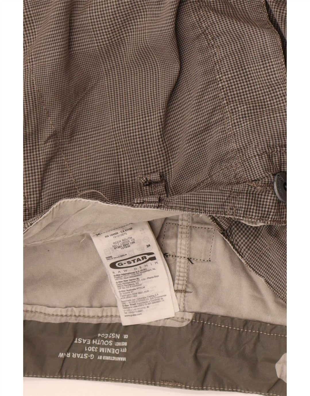 G-Star Pantalones cortos tipo cargo para hombre W34 Algodón a cuadros grises grandes