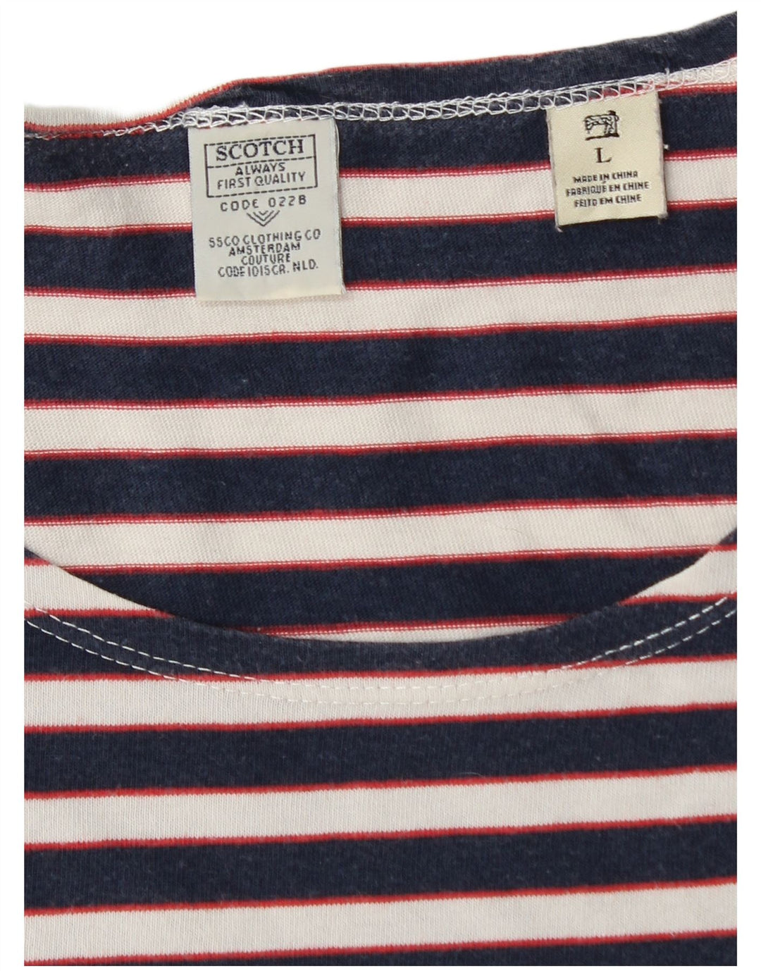 Scotch & Soda Hombre Camiseta Top Grande Azul Marino Rayas Algodón