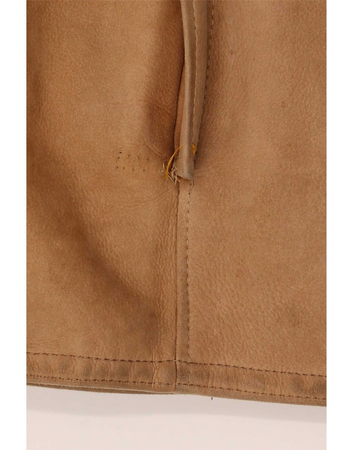 Vintage mujer con capucha chaqueta de piel de oveja Reino Unido 12 Beige medio