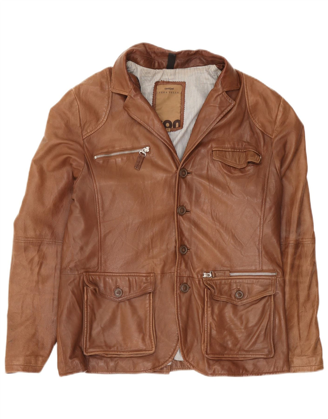 Conbipel Chaqueta tipo blazer de cuero con 4 botones para hombre IT 52 Cuero marrón grande