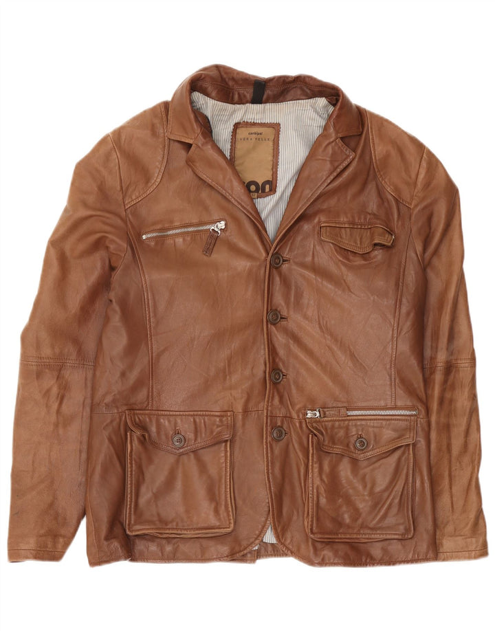 Conbipel Chaqueta tipo blazer de cuero con 4 botones para hombre IT 52 Cuero marrón grande