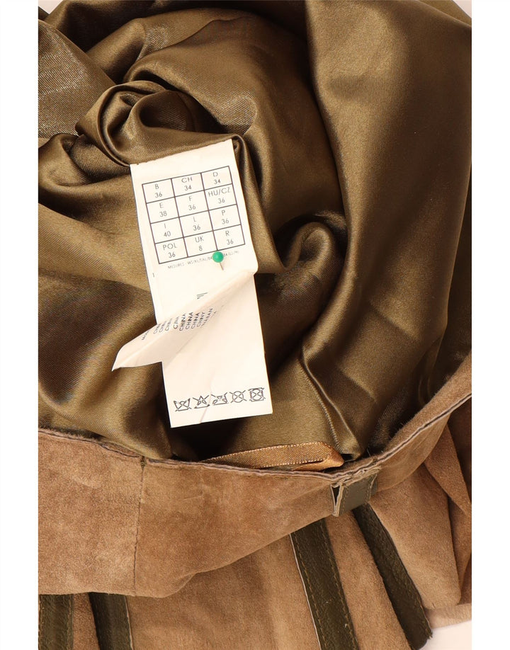 Promod Falda acampanada de ante para mujer UK 8 Small W28 Cuero beige