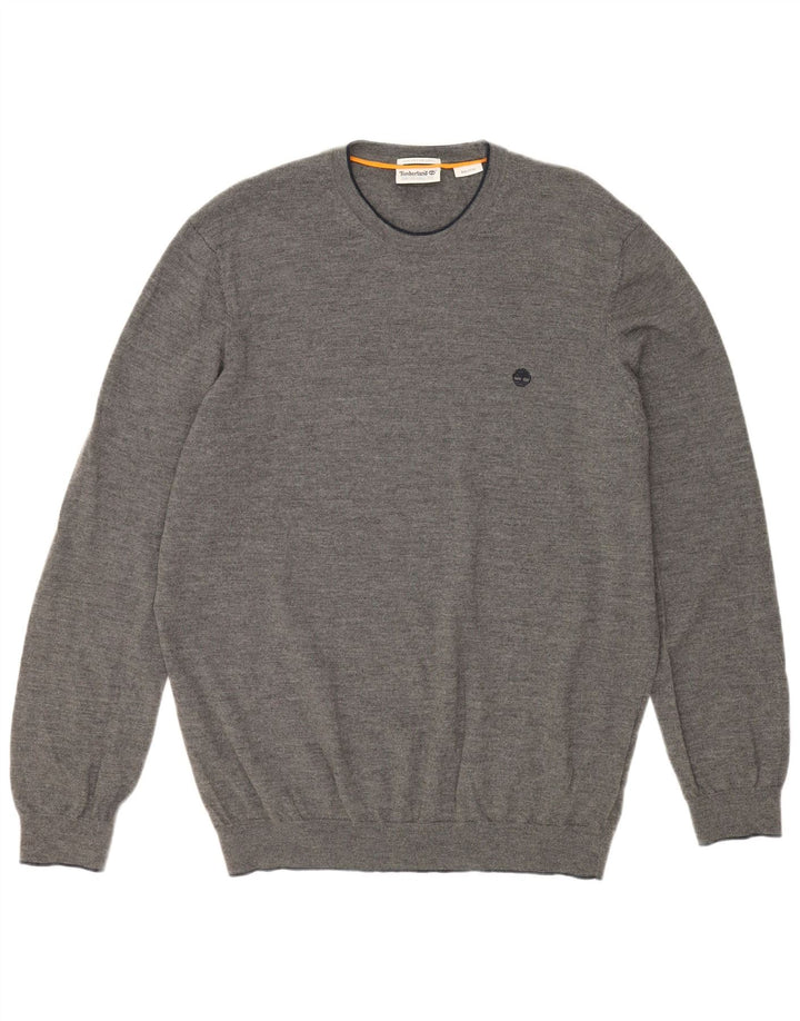 TIMBERLAND Jersey de cuello redondo para hombre, talla 2XL, lana merino gris