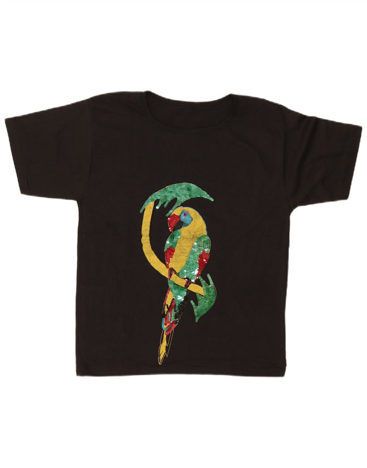 Vintage mujer camiseta gráfica Top UK 14 Medio Negro