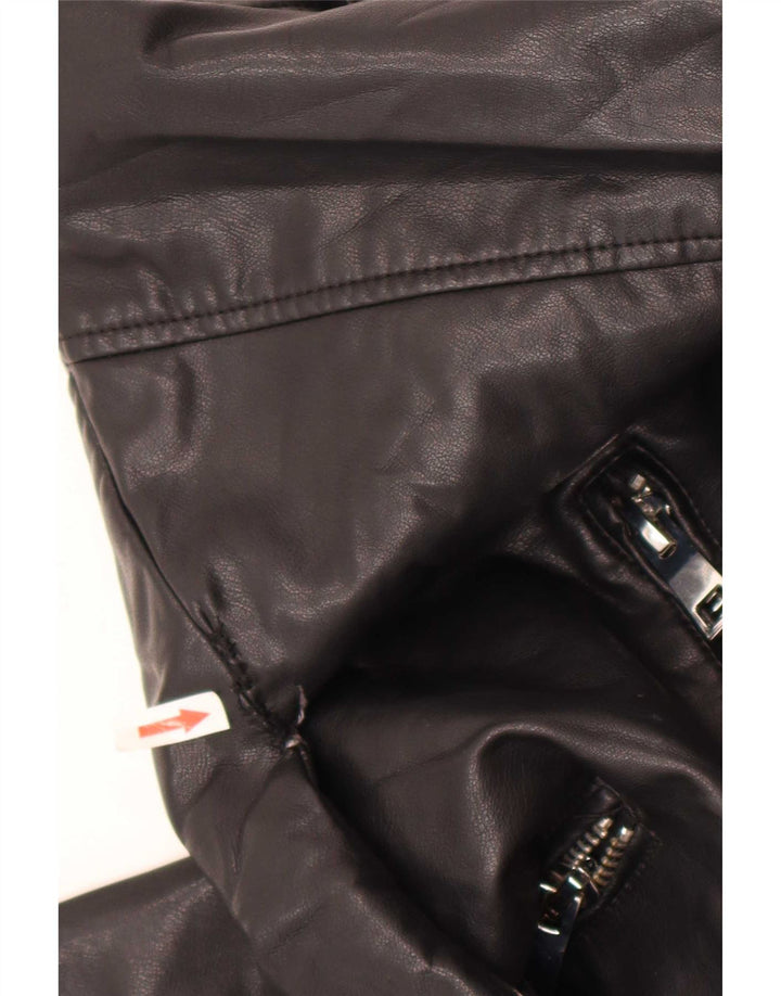 Zara Chaqueta Biker De Piel Sintética De Gran Tamaño para Mujer UK 10 Small Poliéster Negro