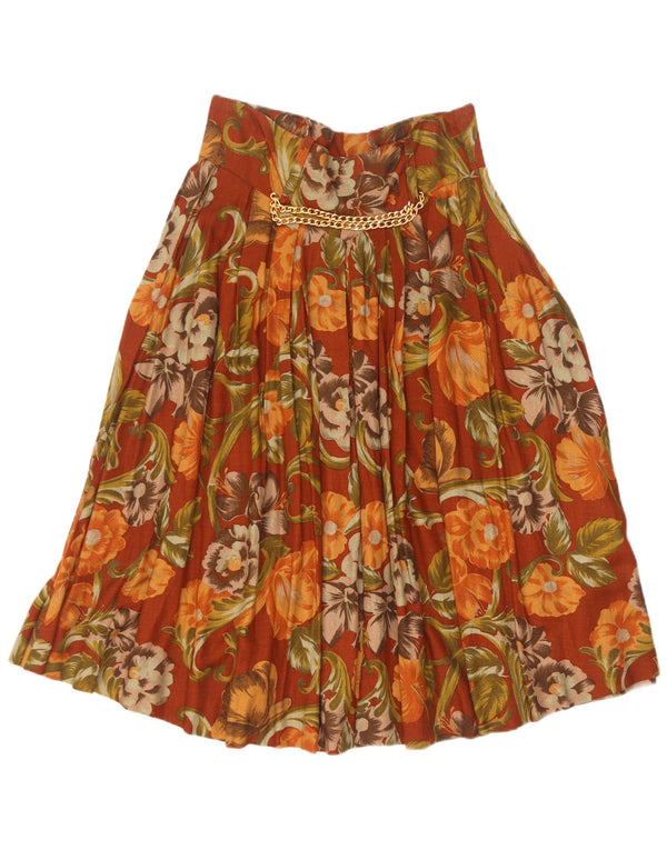 Falda plisada vintage para mujer IT 44 Mediana W28 Marrón Floral