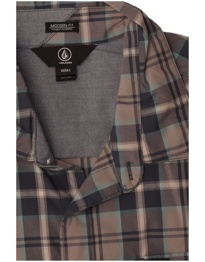 Camisa Volcom de manga corta con corte moderno y algodón a cuadros grises grandes para hombre