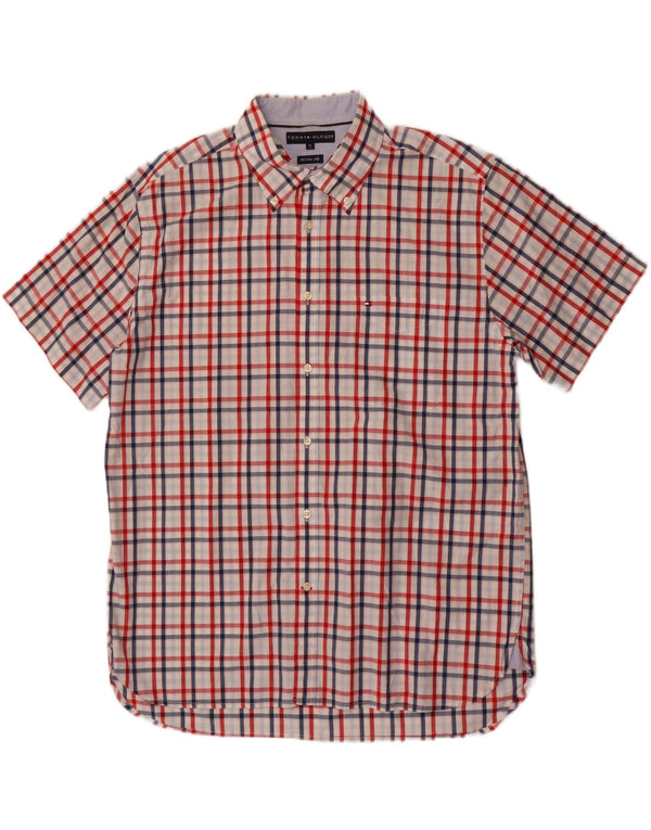 Tommy Hilfiger Camisa de manga corta para hombre XL Red Check Cotton