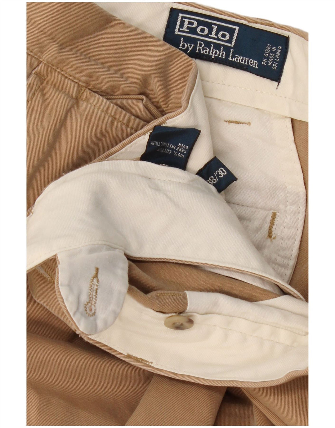 Polo Ralph Lauren Pantalón chino recto para hombre W38 L30 Algodón beige clásico