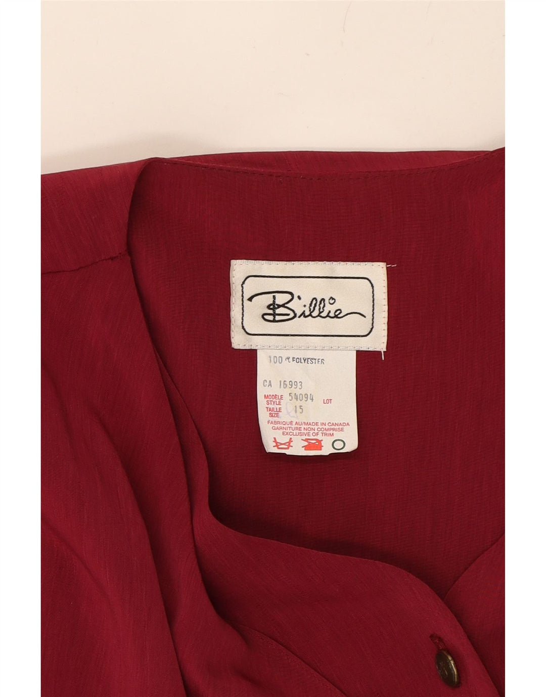 BILLIE Womens Wrap Shirt Blouse US 15 XL Red Polyester Vintage Billie and Second-Hand Billie from Messina Hembry 