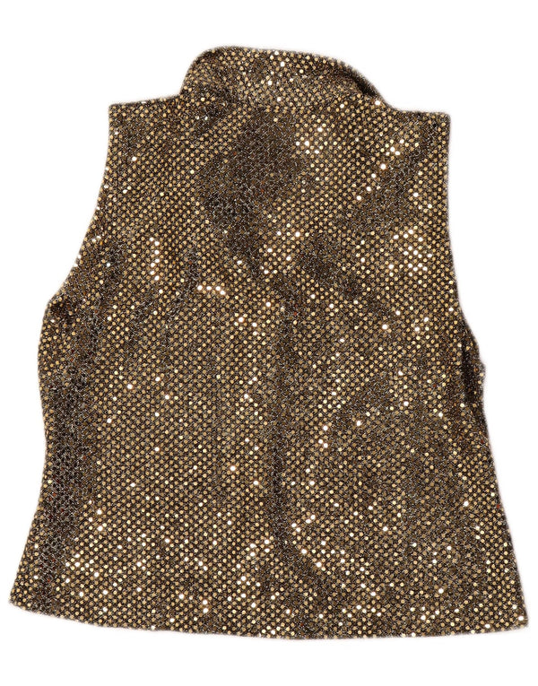 Sara Glenzer Blusa sin mangas con lentejuelas para mujer UK 42 Medium Gold Nylon