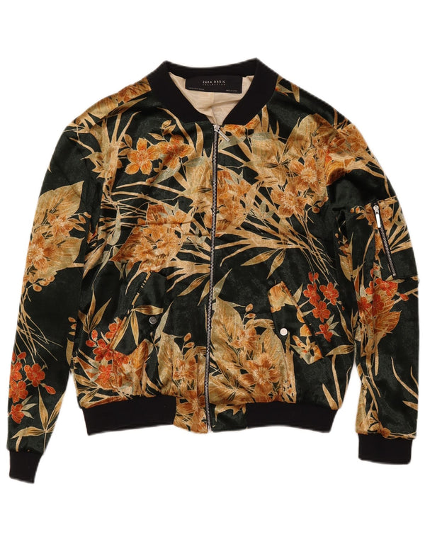 ZARA Chaqueta Bomber Mujer UK 40 Algodón Floral Verde Medio