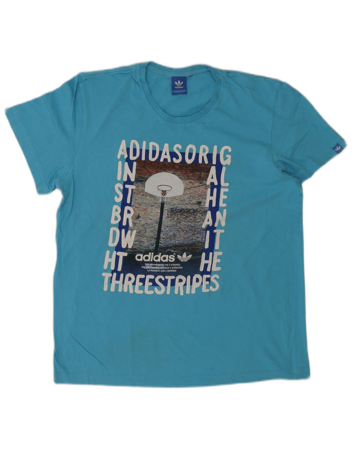 Adidas Hombre Camiseta Gráfica Top Azul Medio