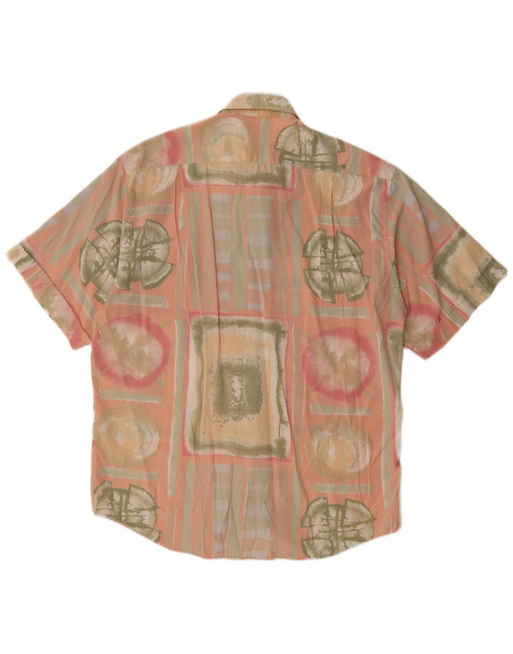 VINTAGE Camisa Manga Corta Hombre XL Viscosa Patchwork Rosa