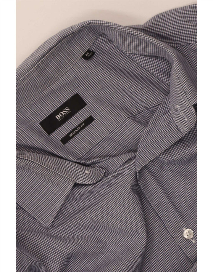 Hugo Boss Camisa de corte regular para hombre Talla 44 17 1/2 XL Pata de gallo azul