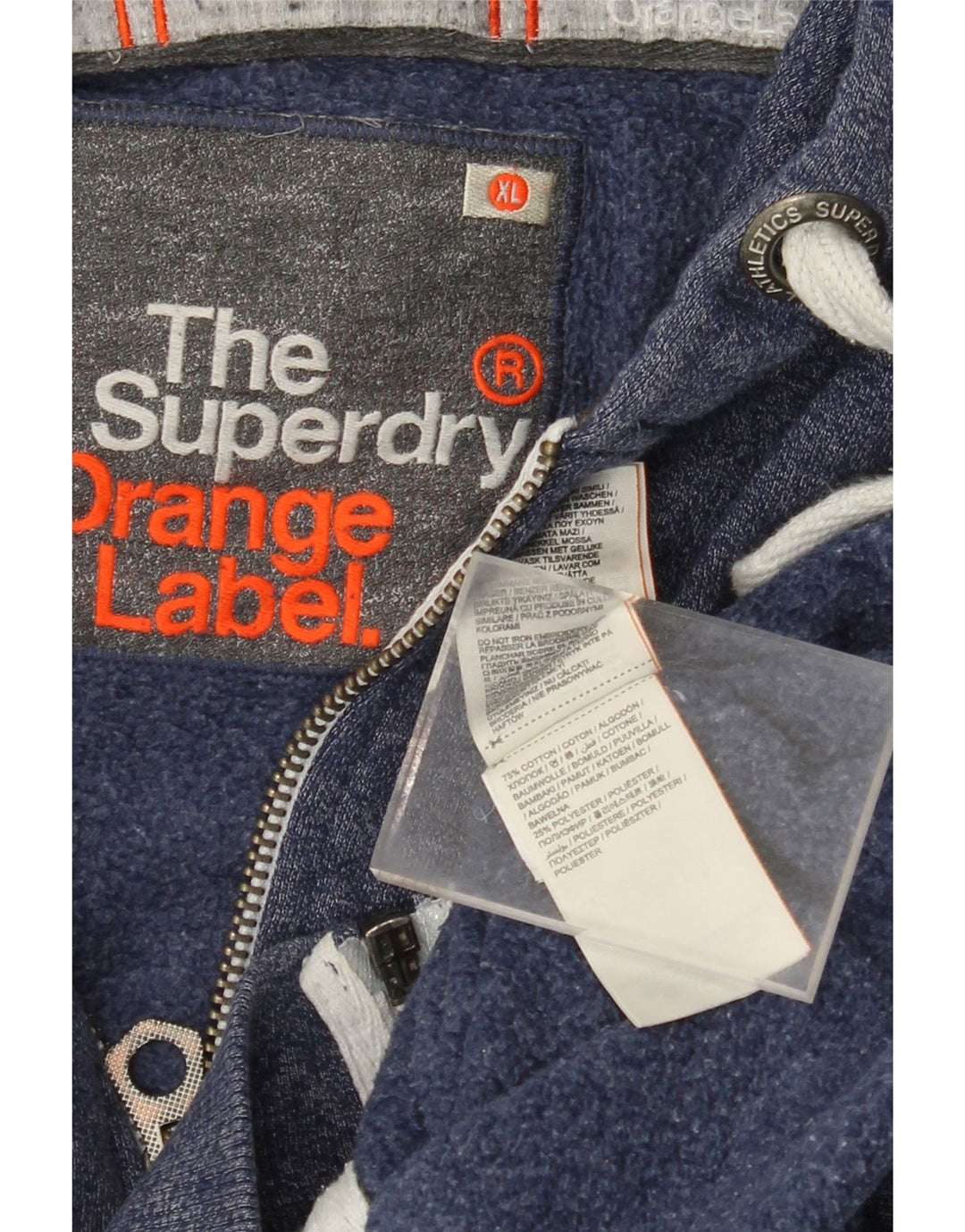 SUPERDRY Suéter con capucha y cremallera para hombre XL Algodón moteado azul marino