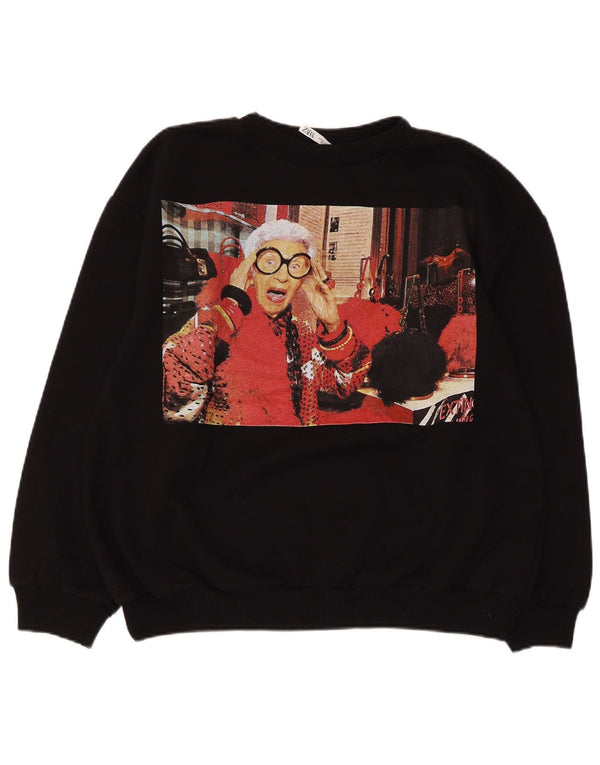 ZARA Mujer Sudadera Gráfica Jersey UK 44 Mediano Negro Algodón