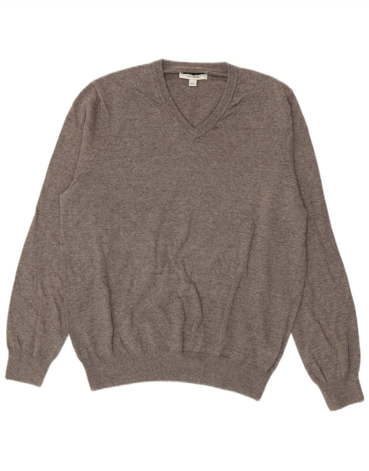 Marks & Spencer Jersey con cuello en V para hombre, talla grande, algodón gris