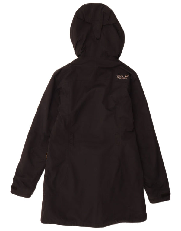 JACK WOLFSKIN Abrigo cortavientos con capucha para mujer UK 10 Small Black Polyamide