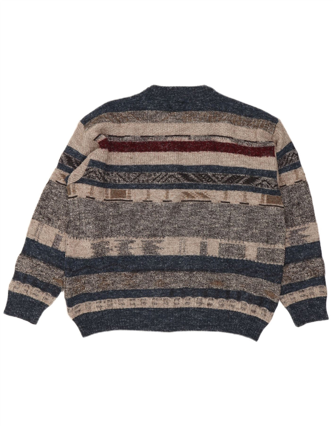 Vintage hombres cuello redondo jersey suéter grande multicolor rayas