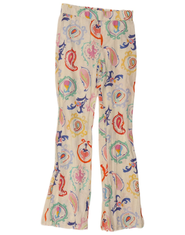 Zara Mujer Pantalones Casuales Acampanados Pequeño W26 L32 Lino Paisley Multicolor