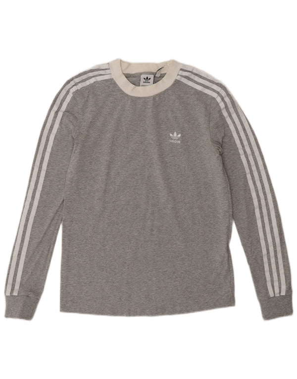 Adidas Mujer Top Manga Larga UK 8 Pequeño Algodón Gris