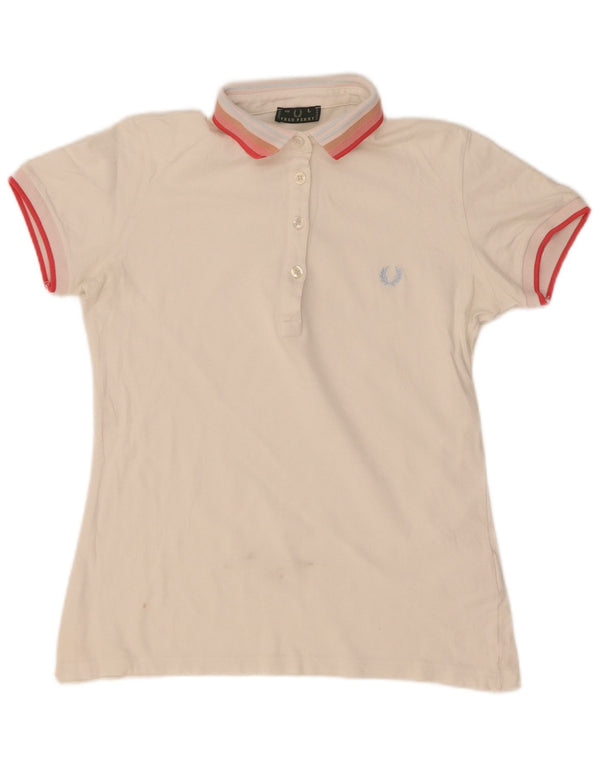 Fred Perry Polo para mujer UK 44 Grande Algodón a rayas blancas