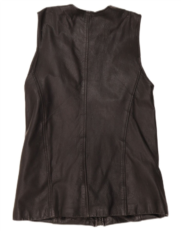Vintage mujer cuero Gilet Reino Unido 12 cuero negro medio