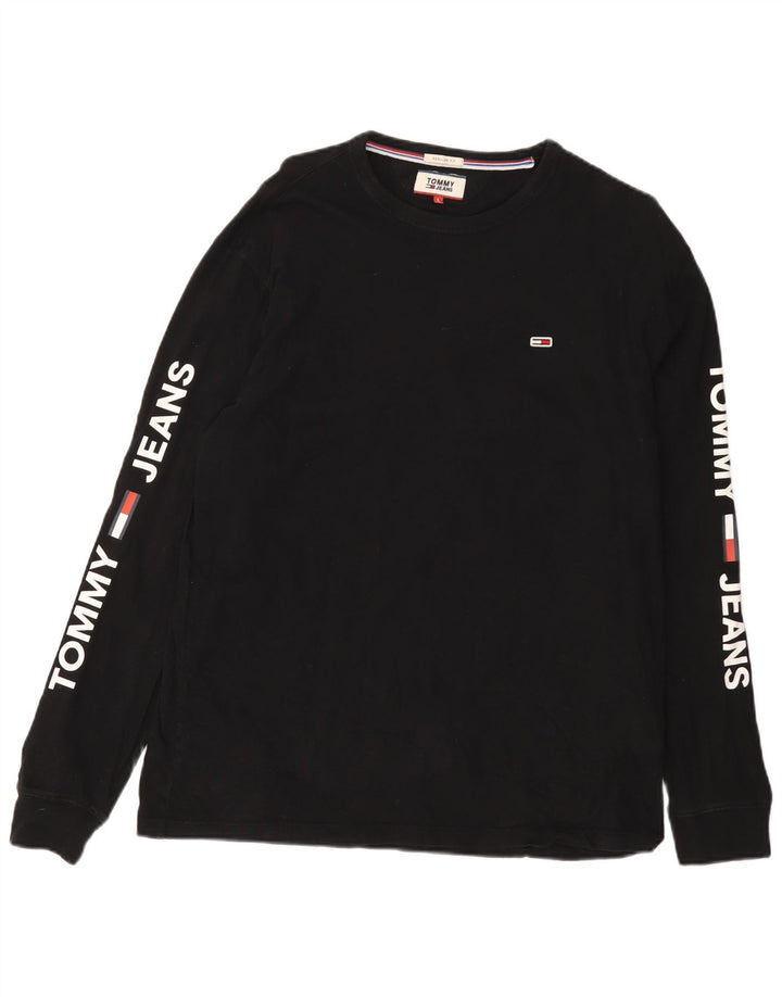 Tommy Hilfiger Top gráfico para hombre de manga larga de algodón negro grande