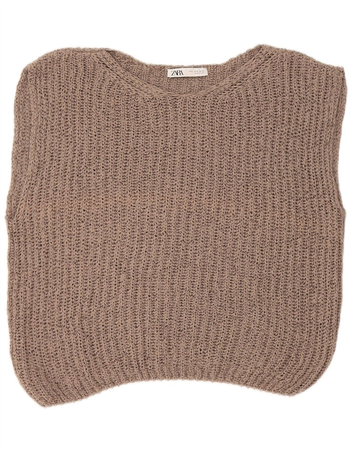 Zara Mujer Camiseta Sin Mangas De Gran Tamaño UK 10 Small Beige