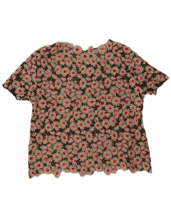 Vintage mujer crochet blusa Top Reino Unido 16 grande multicolor floral