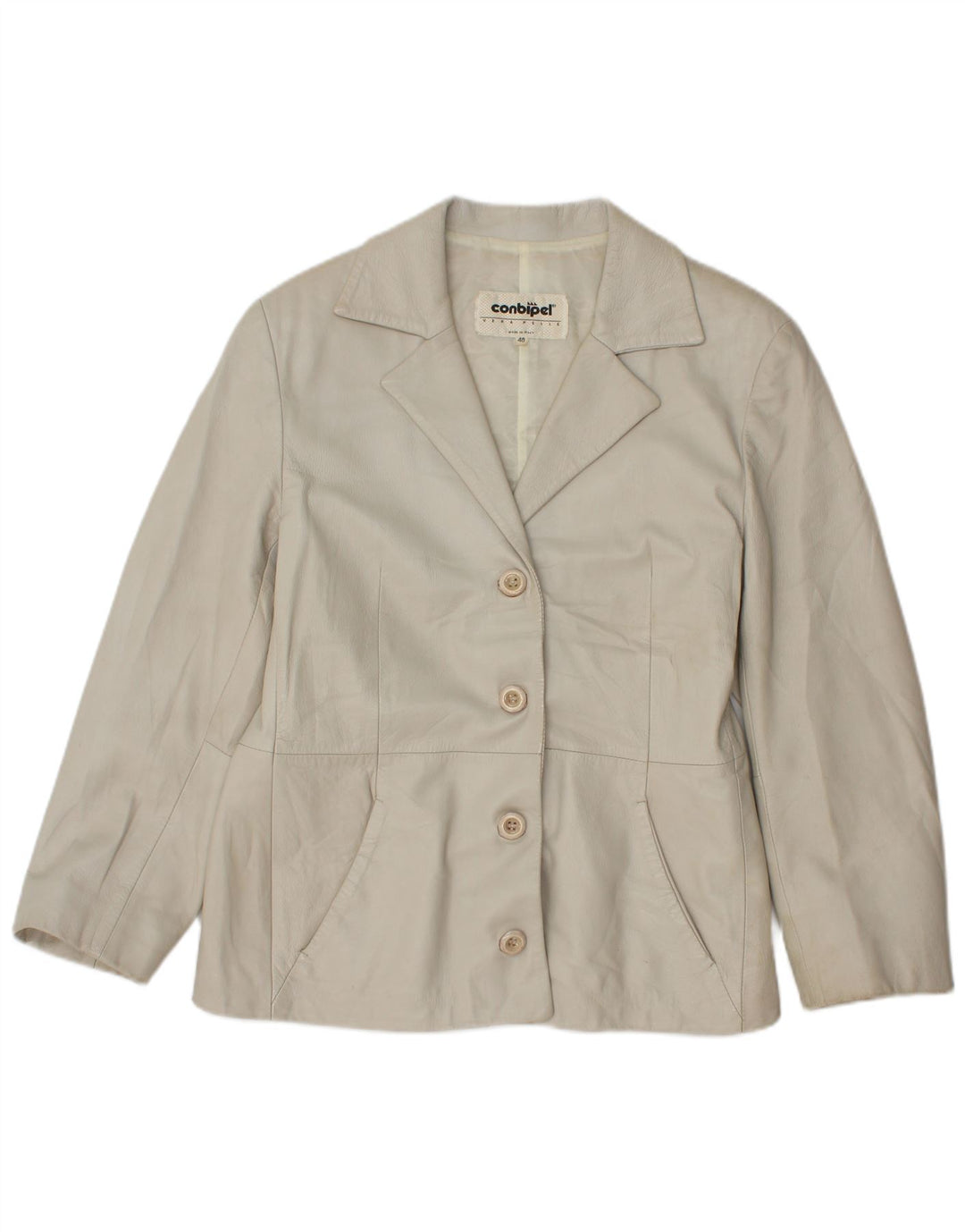 Conbipel Chaqueta Blazer de Cuero con 4 Botones para Mujer IT 48 XL Cuero Gris