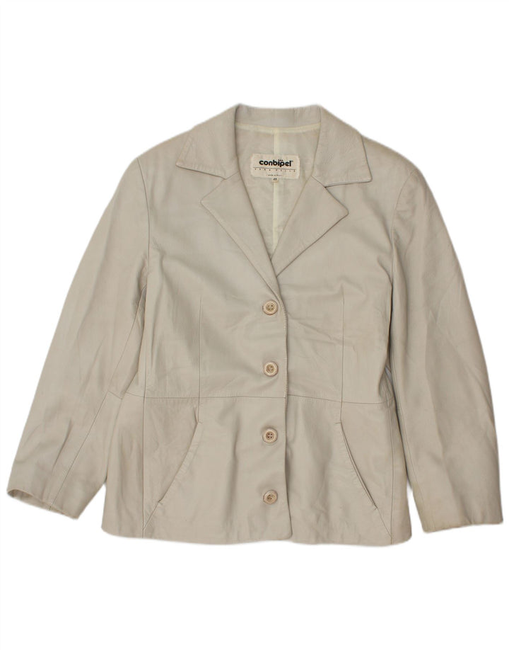 Conbipel Chaqueta Blazer de Cuero con 4 Botones para Mujer IT 48 XL Cuero Gris