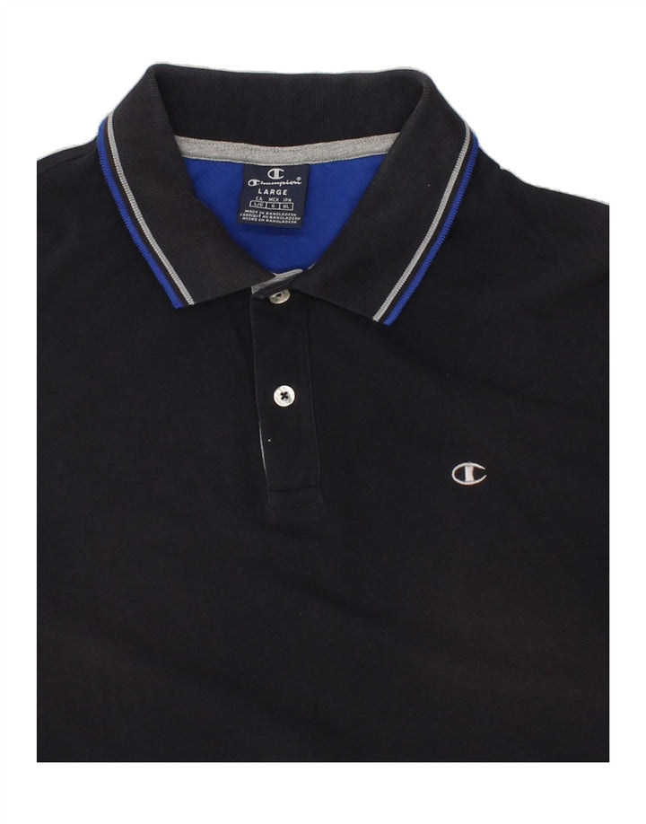 CHAMPION Mens Polo Shirt Large Navy Blue Cotton Vintage Champion and Second-Hand Champion from Messina Hembry 